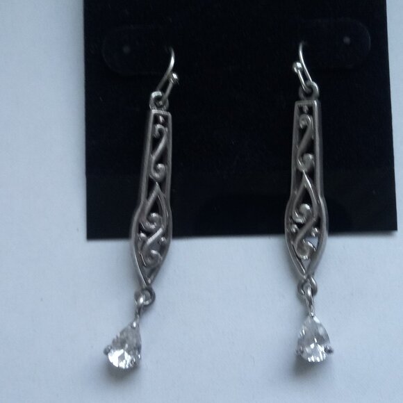 Retired Silpada Sterling Silver Filigree CZ Drop Dangle Earrings - Picture 1 of 4